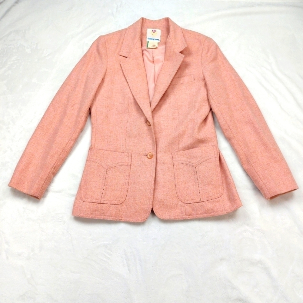 COLLEGE TOWN WOMEN'S VINTAGE PINK 2 BUTTON LONG SLEEVE BLAZER SIZE 11/12
